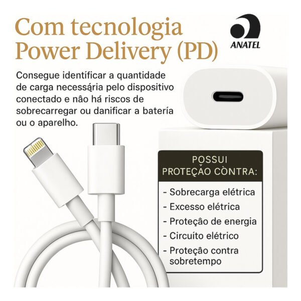 Carregador Para iPhone 8 X Xr 11 12 13 14 Pro Max Fonte Turbo 20w Usb C Cor Branca Dtimp - Image 5