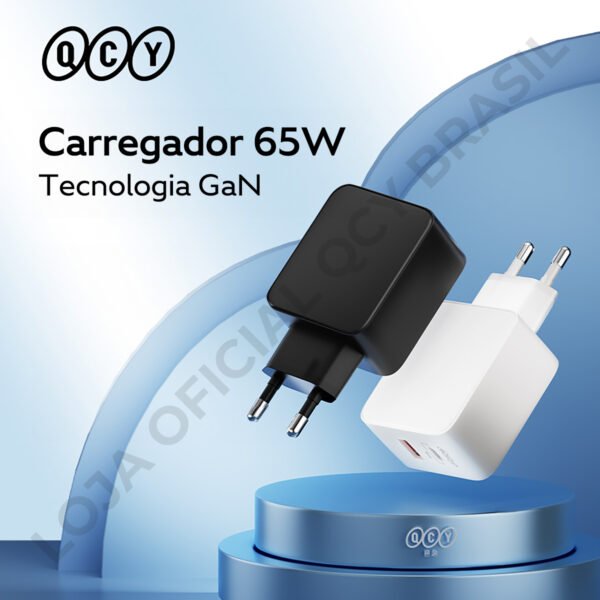 Carregador Qcy Turbo Gan 65w 2 Portas Usb-a + Tipo-c Cor Preto - Image 4