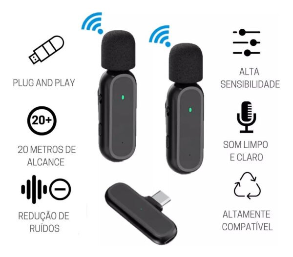 Microfone Lapela Duplo H Maston Tipo C Cor Preto Mk08 - Image 2