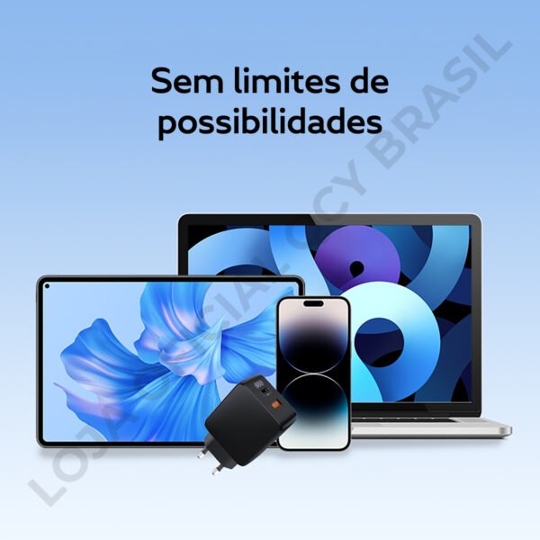 Carregador Qcy Turbo Gan 65w 2 Portas Usb-a + Tipo-c Cor Preto - Image 3