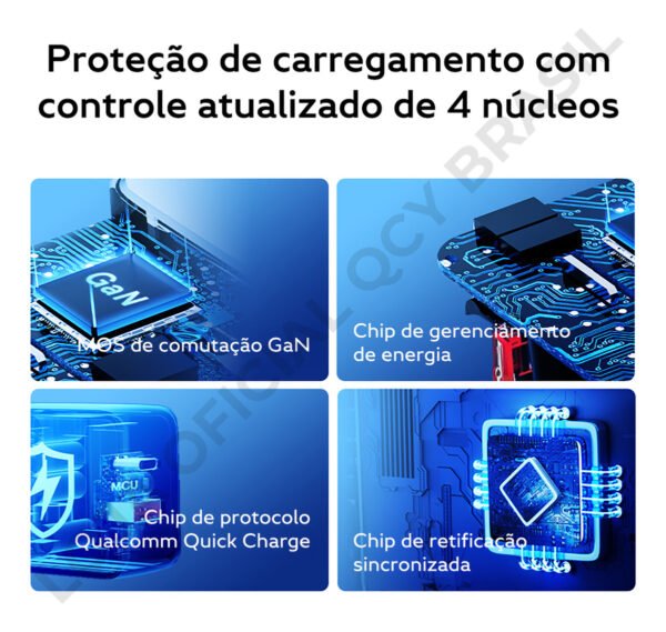 Carregador Qcy Turbo Gan 65w 2 Portas Usb-a + Tipo-c Cor Preto - Image 6